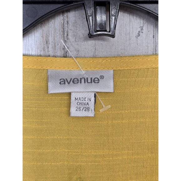 Avenue Women's Plus 26 28 Tiered Top Mustard Yellow Short Sleeve - Picture 3 of 5